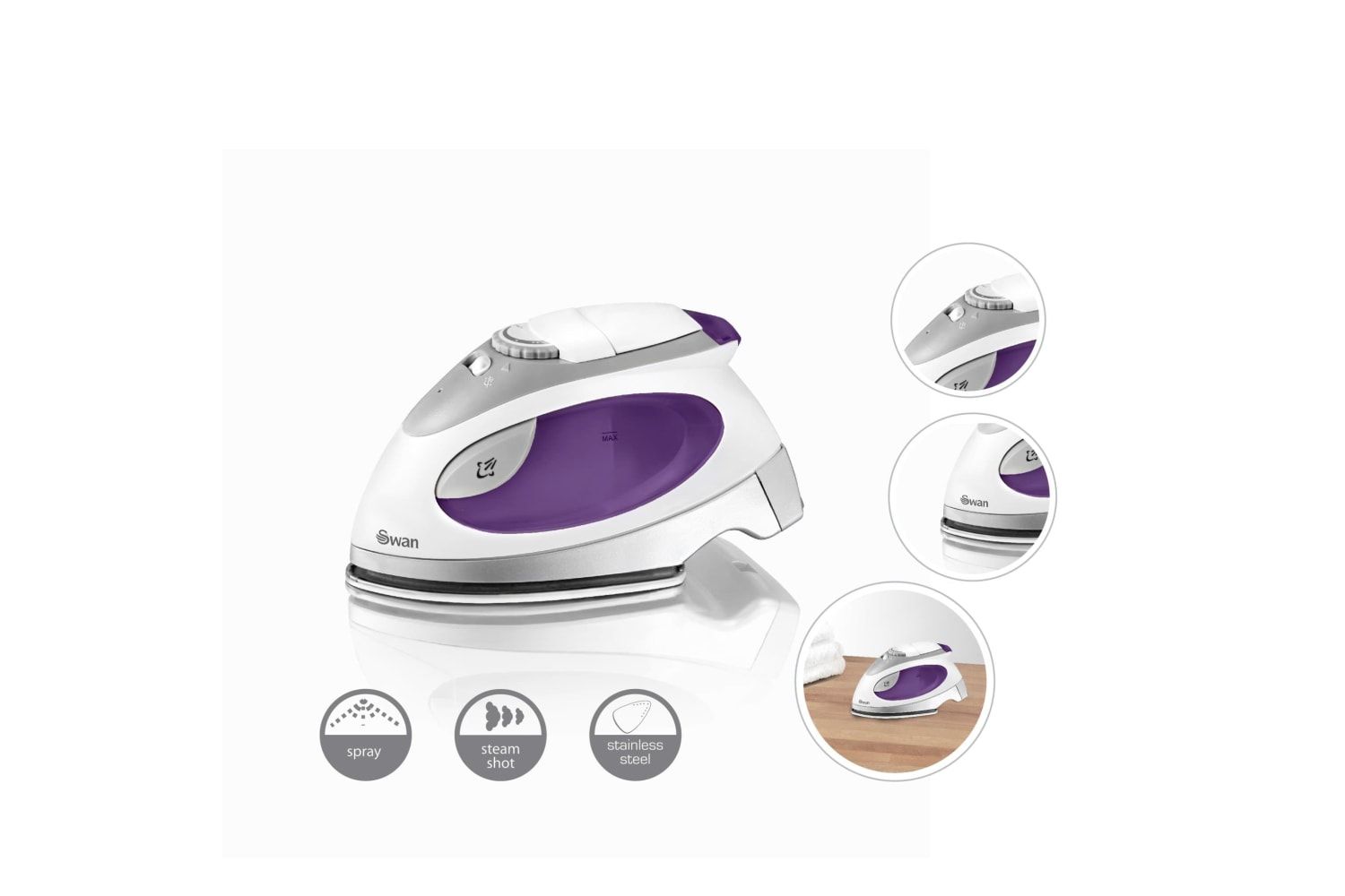 Swan Unisex Travel Iron w/ pouch in White