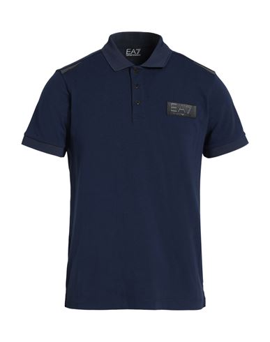 Man Polo shirt Navy Size L Cotton, Elastane
