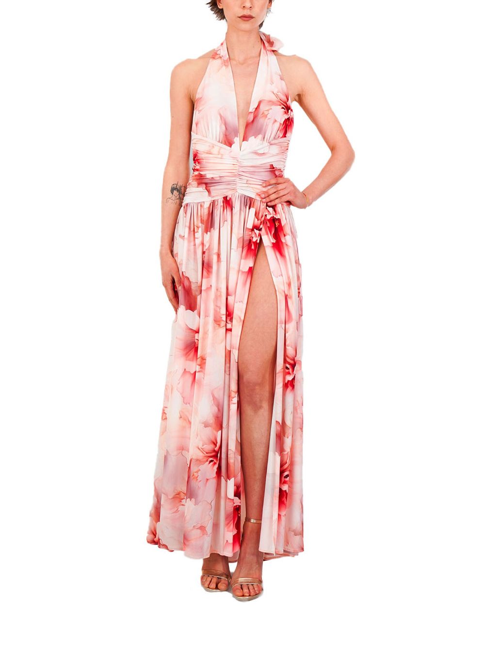 Halterneck floral-print maxi dress - Red