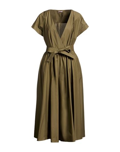 Woman Midi dress Military green Size L Cotton