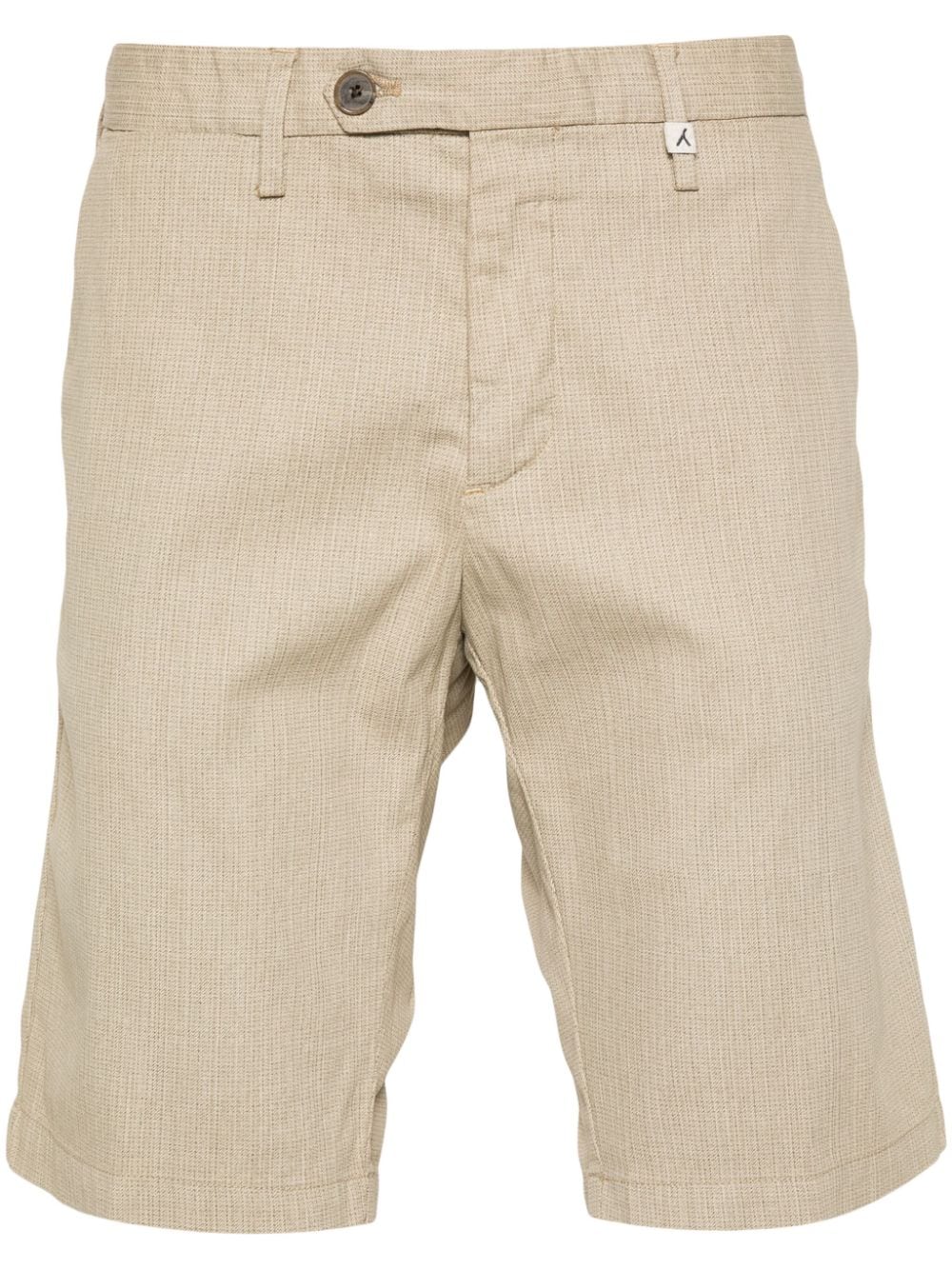 Checked Cotton Blend Bermuda Shorts — Beige