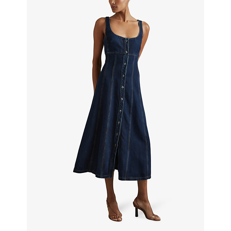 Womens Dark Blue Lyle Scoop-neck Denim Midi Dress