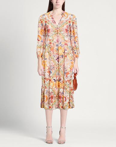 Woman Midi dress Apricot Size L Viscose, Linen
