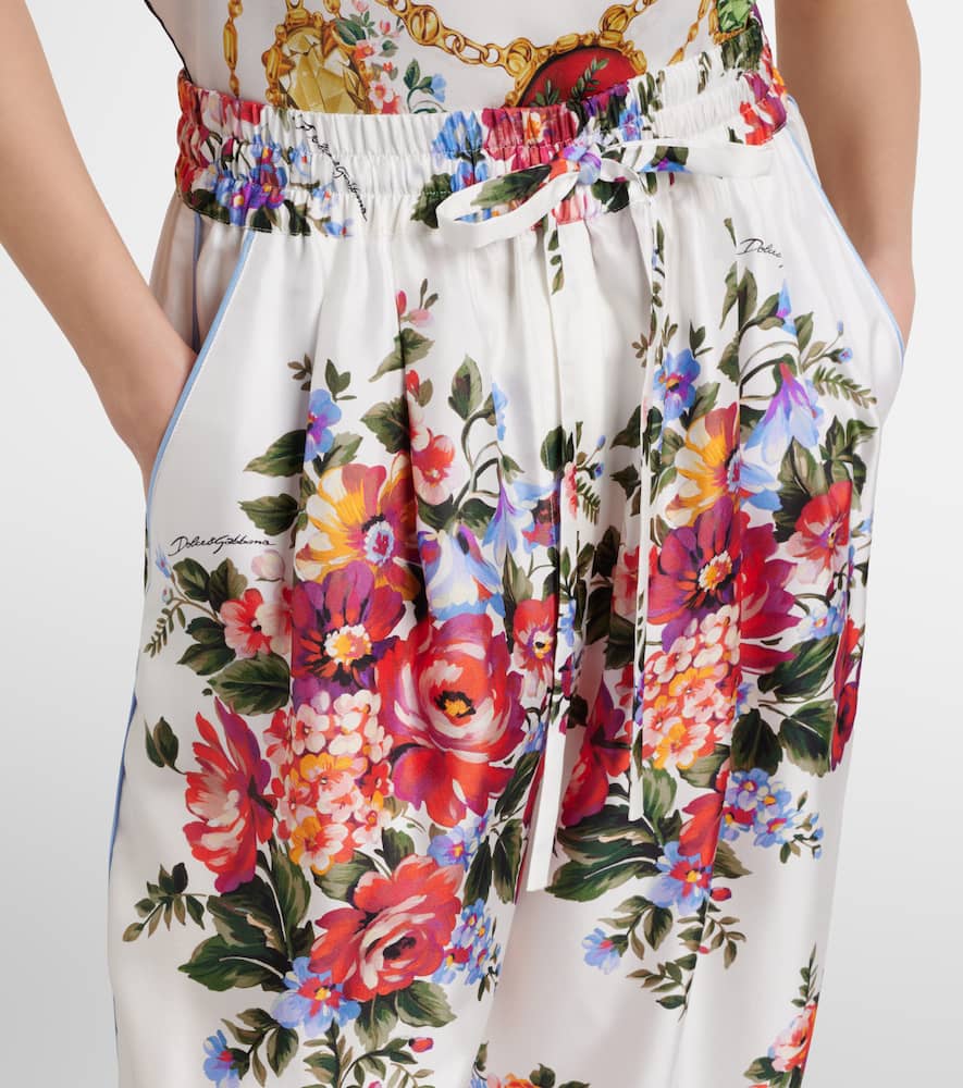 Floral silk wide-leg pants