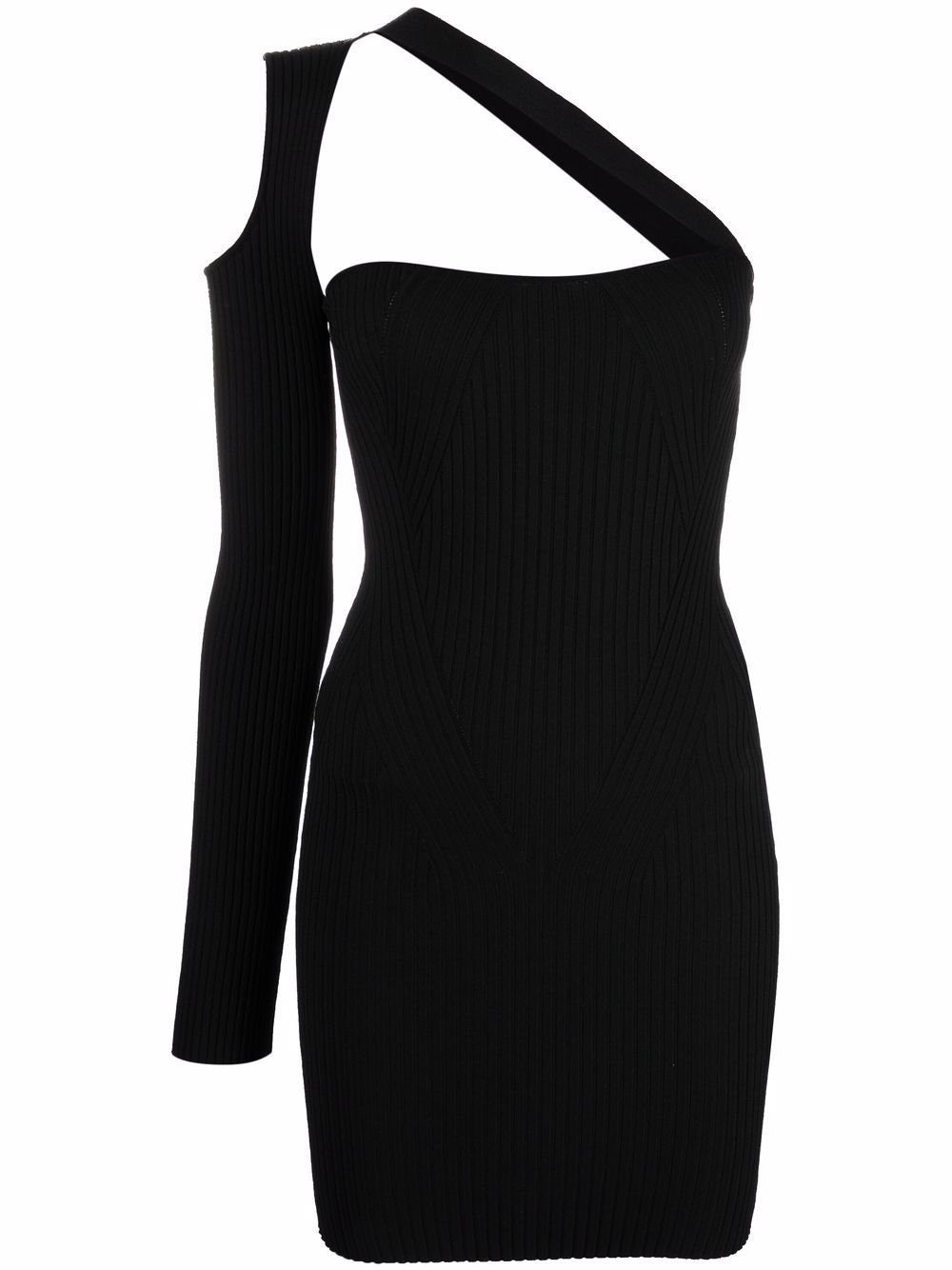 Ribbed asymmetric mini dress - Black