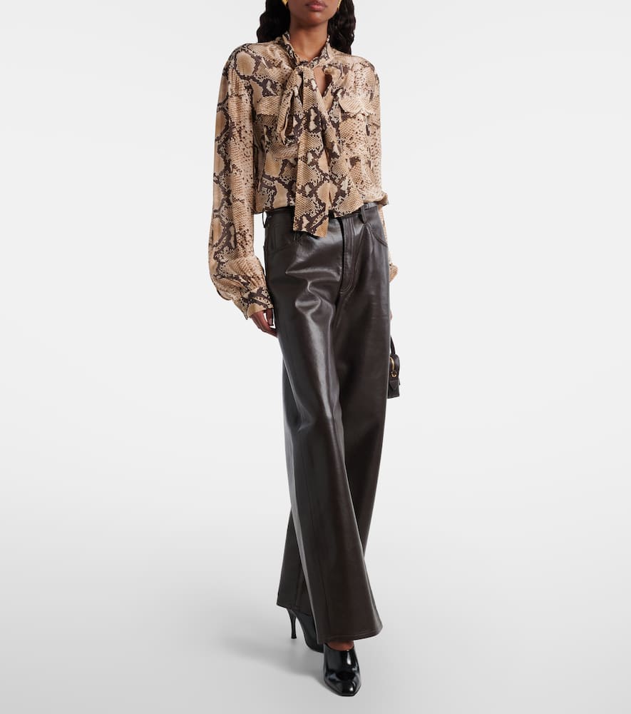 Snake-print tie-neck blouse