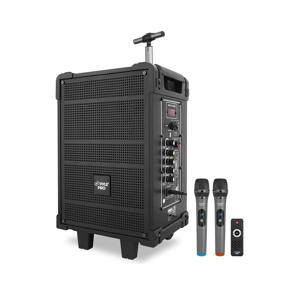 "8"" Portable Wireless Bt Streaming Pa Speaker System - Built-in Rechargeable Battery, Wireless Microphone, Usb/Micro Sd/Fm, 350W - Black"