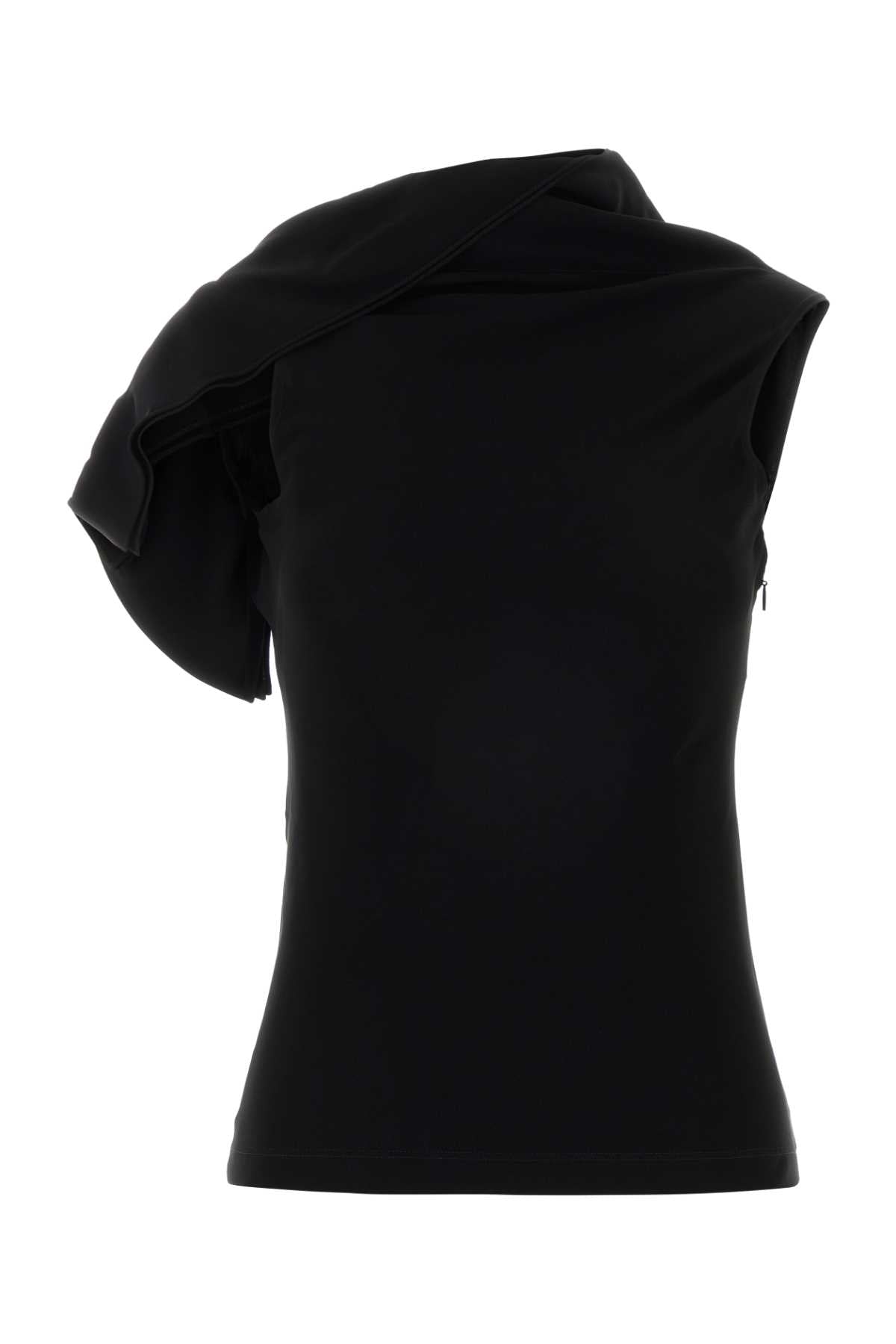 Viscose Blend Off-Shoulder Tank Top — Black