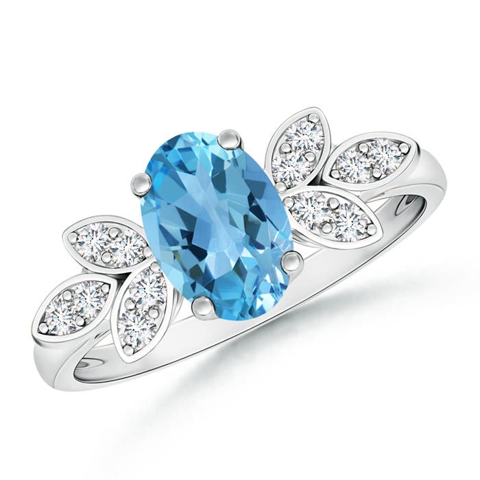 Angara 1.5 Carats Vintage Style Oval Swiss Blue Topaz Ring with Diamond Accents in Platinum