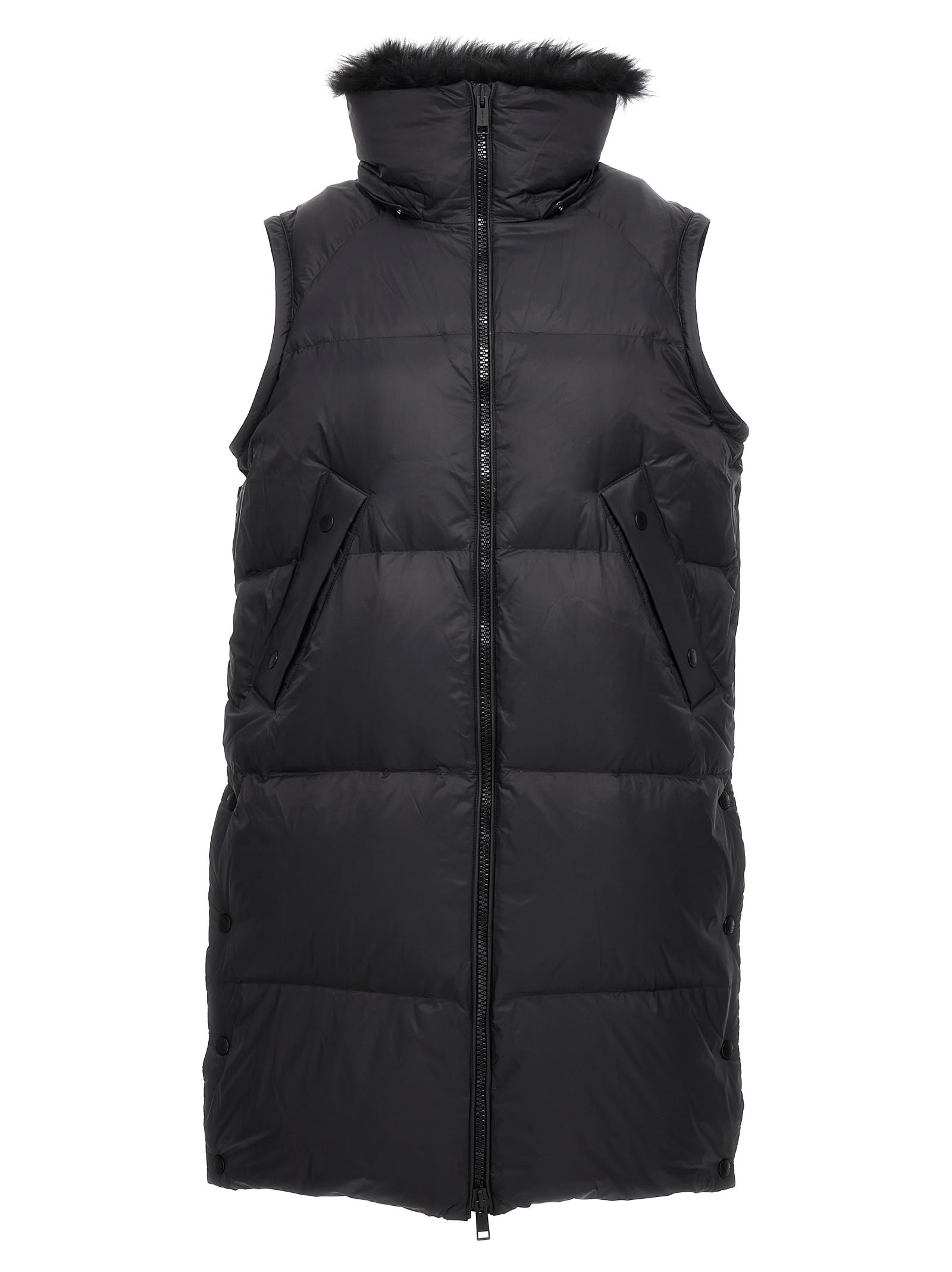 Lambswool collar down coat - Black