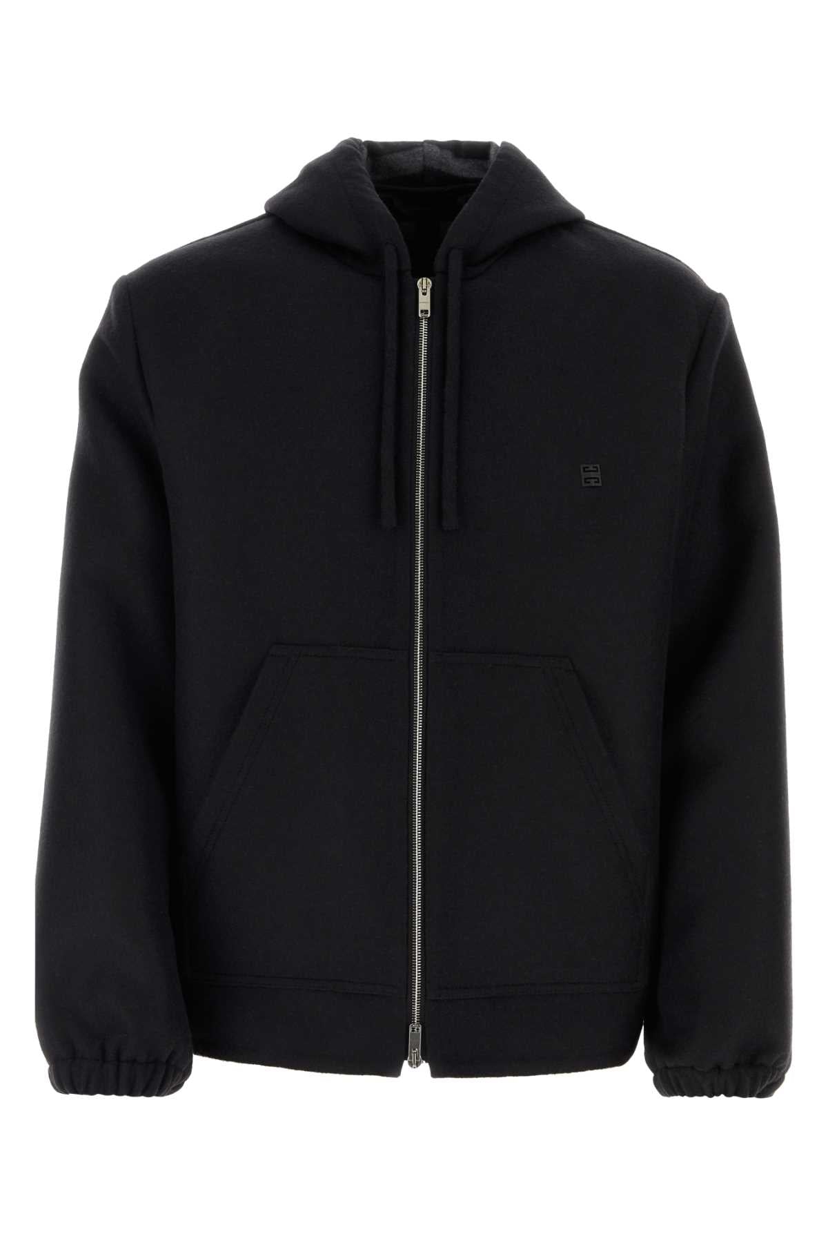 Wool Blend Hooded Sweatshirt — Black