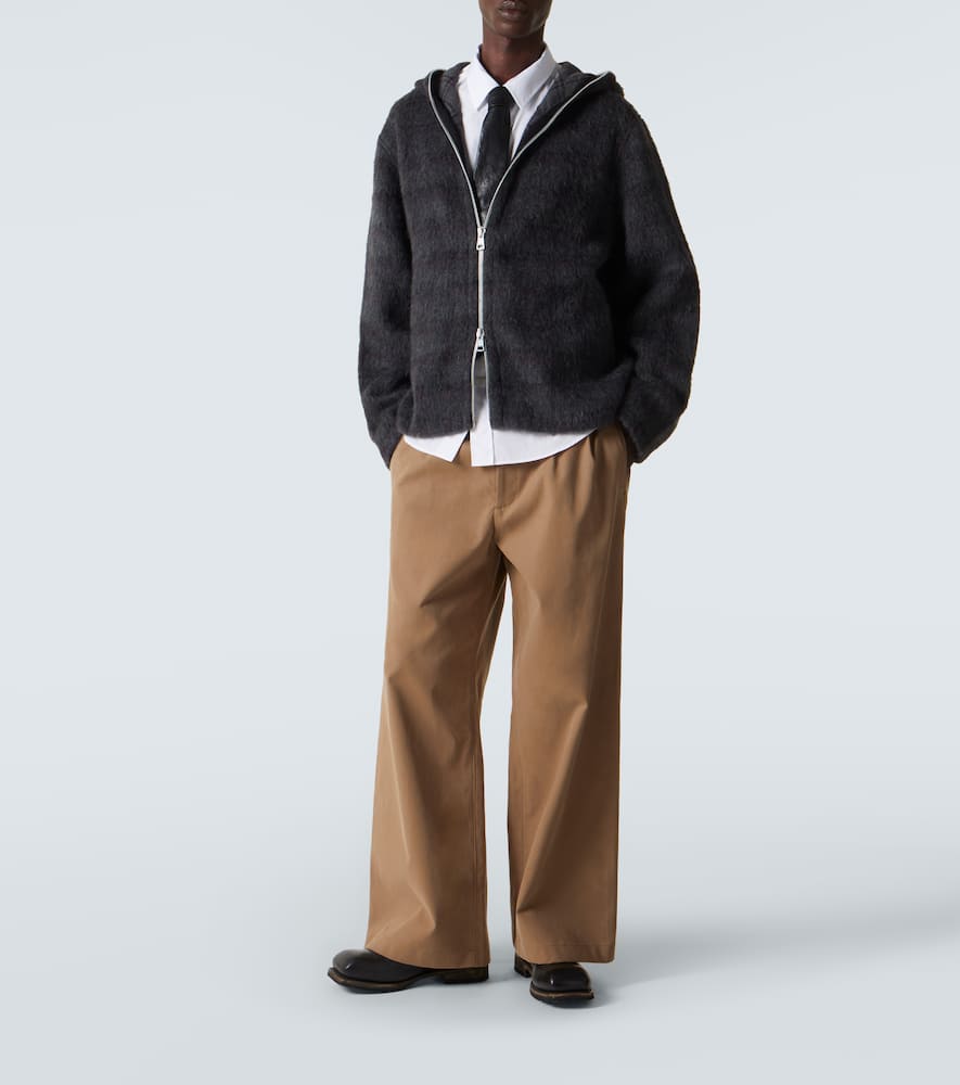 Checked knitted zip-up hoodie