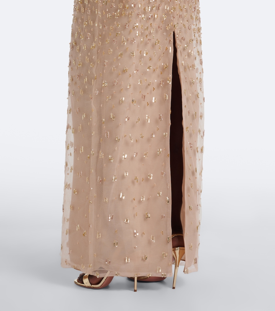 Embellished peplum bustier gown