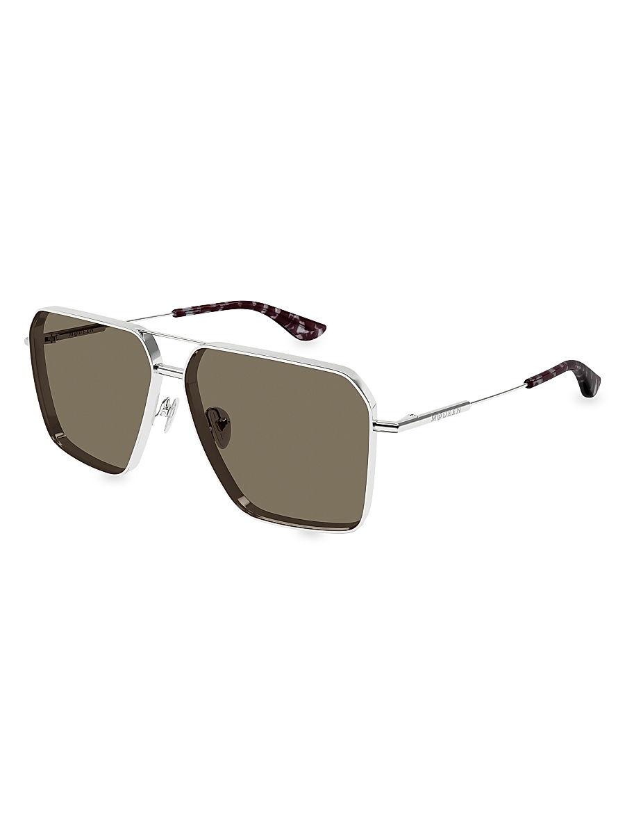 Men's Metal Cross-Bar 60MM Navigator Sunglasses - Silver