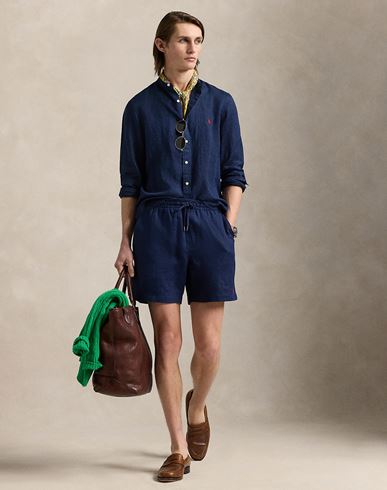 Slim Fit Linen Shirt Man Shirt Navy Size XL Linen