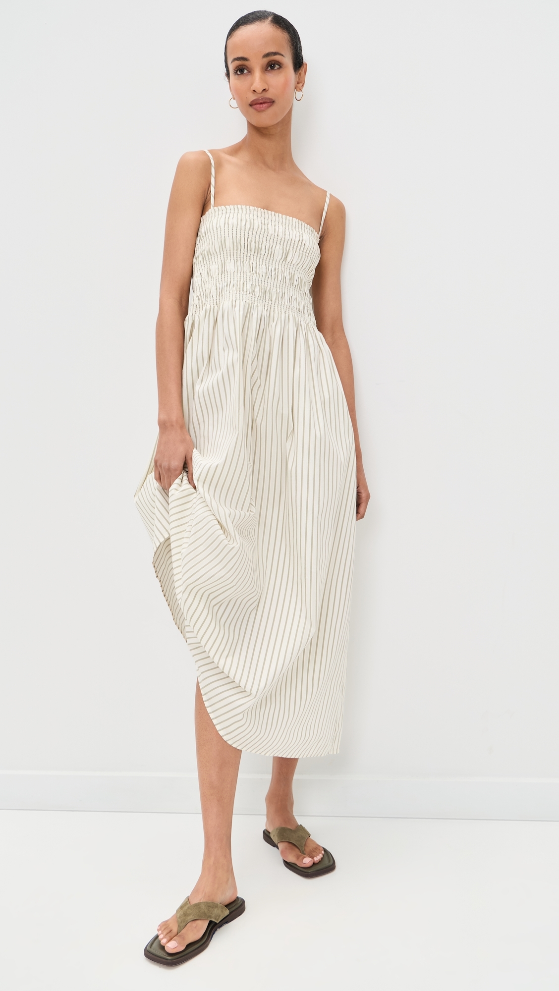 Bianca Dress Sage Egret Stripe