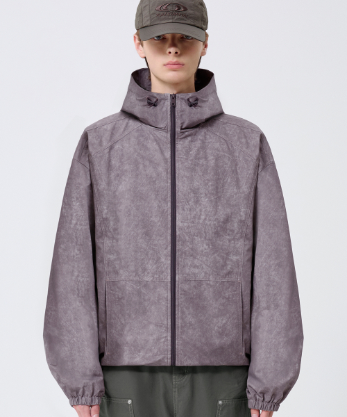 Pigment Dyed Hooded Zip-Up Windbreaker_Purple
