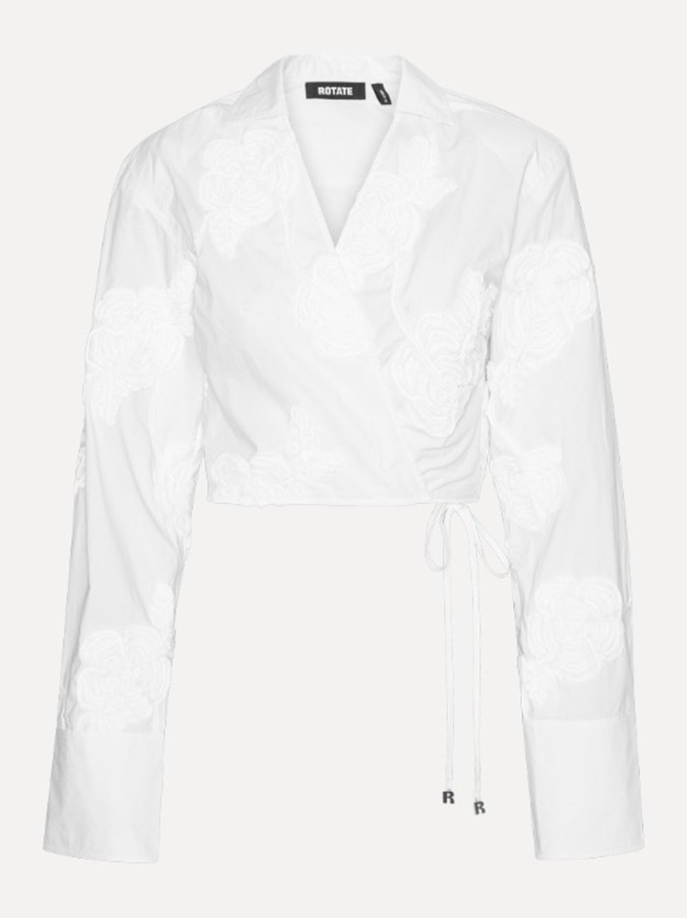 Embroidered Flower Long-Sleeve Cotton Shirt with Back Closure