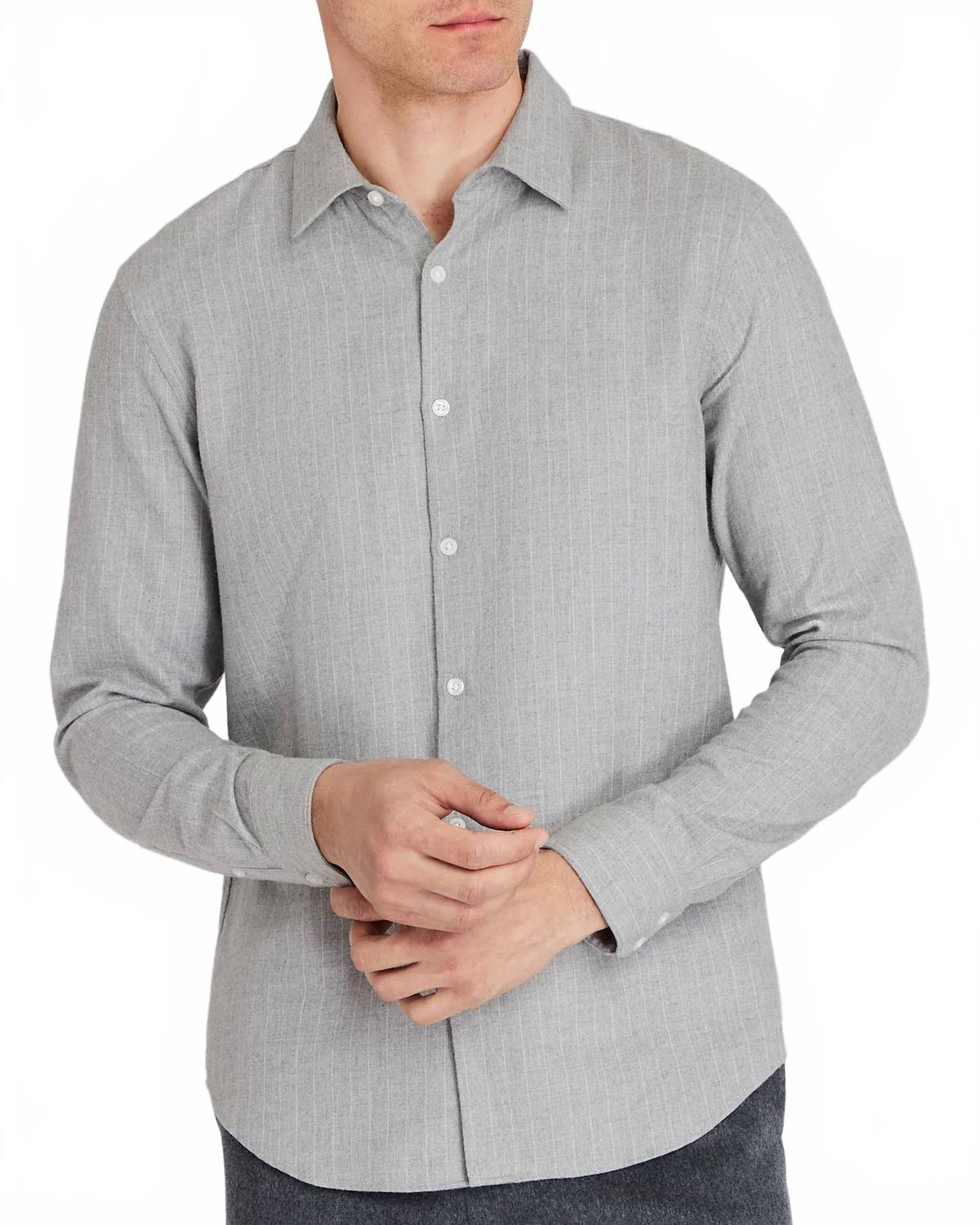 Refined Pinstripe Twill Button-Down Shirt In Heather Grey