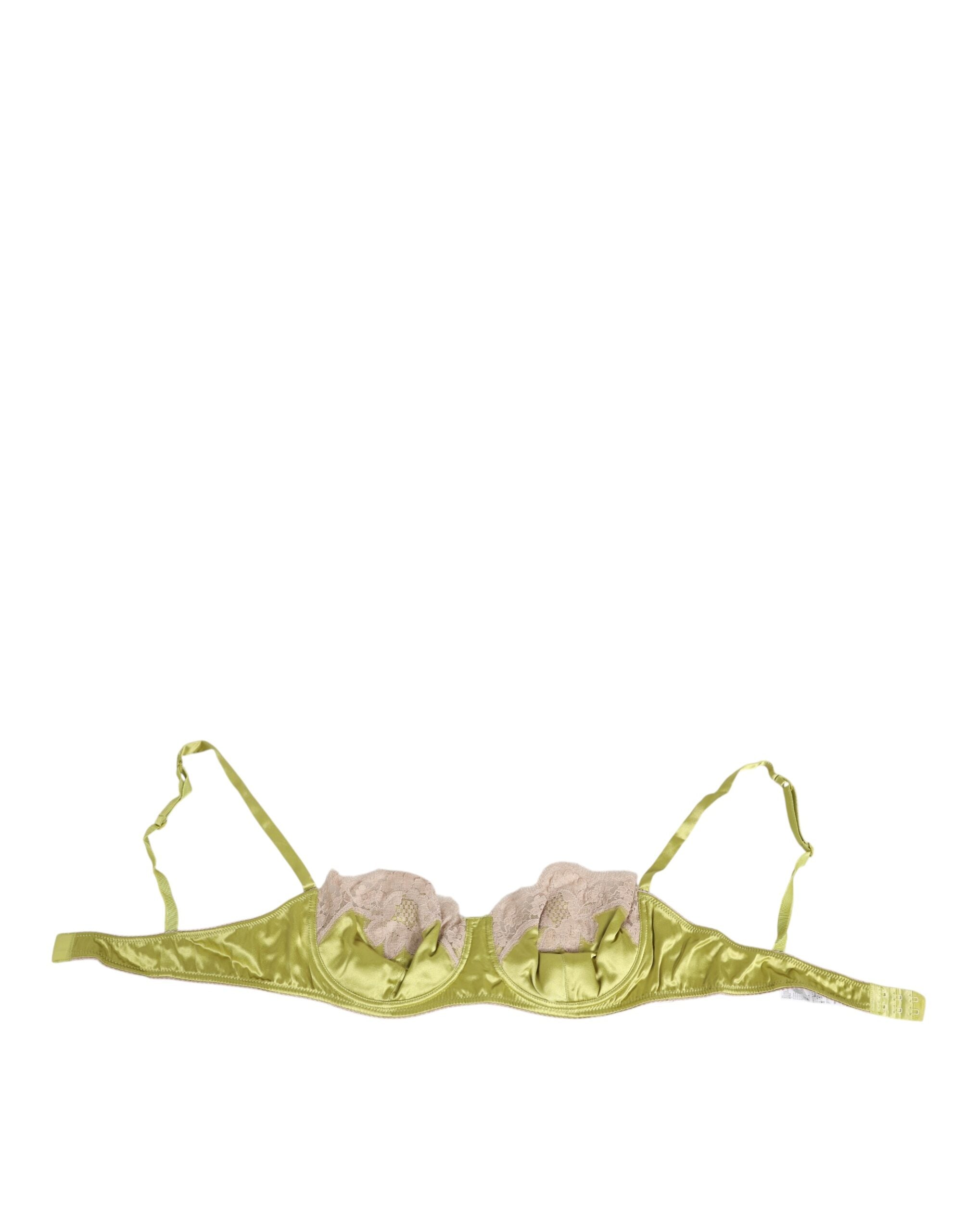 Silk Satin Lace Padded Balconnet Bra — Green