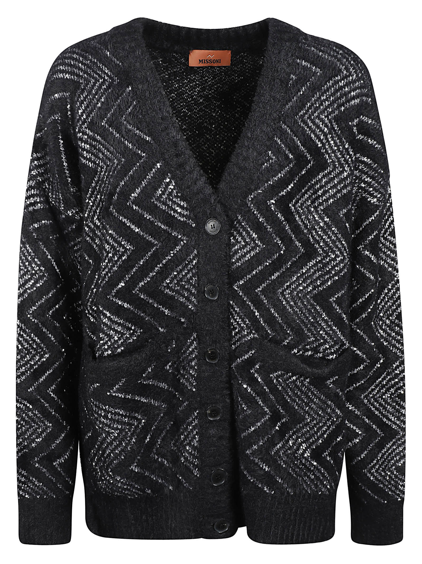 Zigzag-woven buttoned cardigan - Black