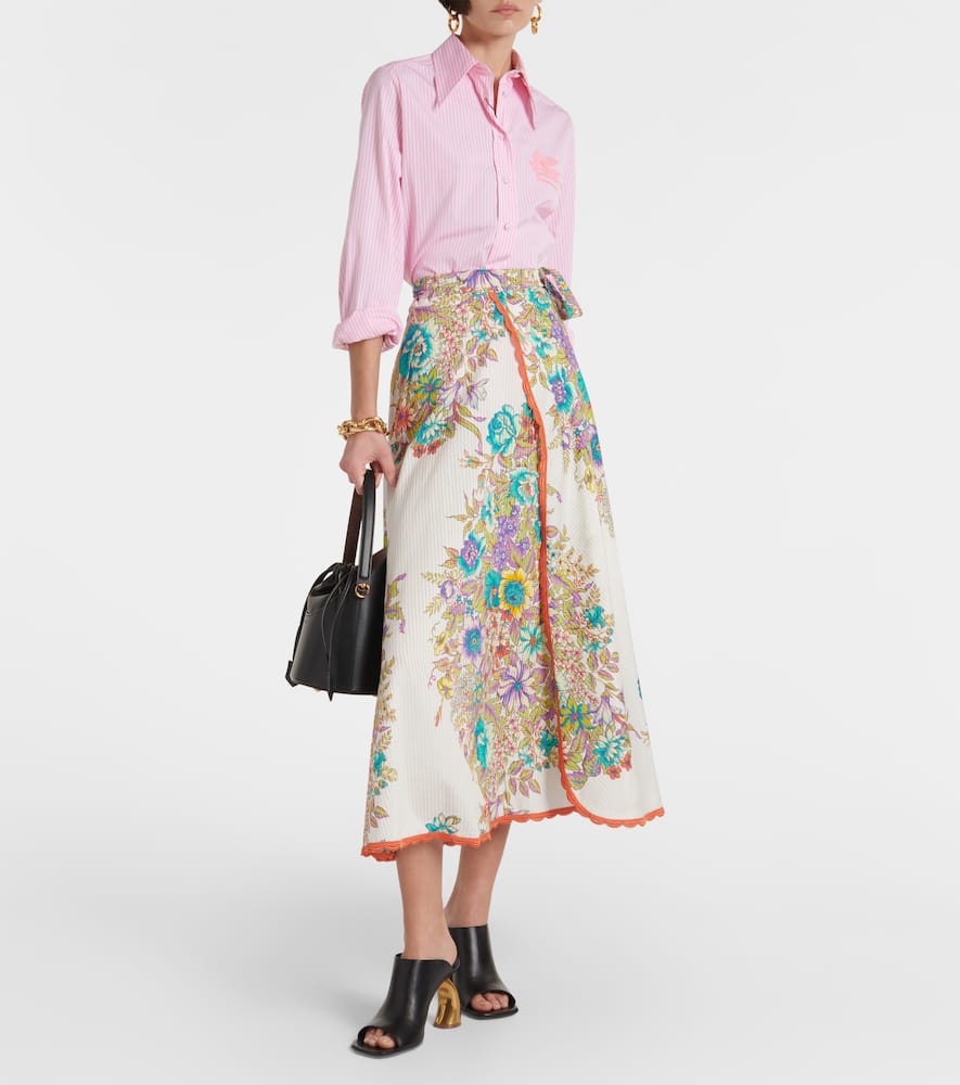 Floral cotton and silk midi skirt