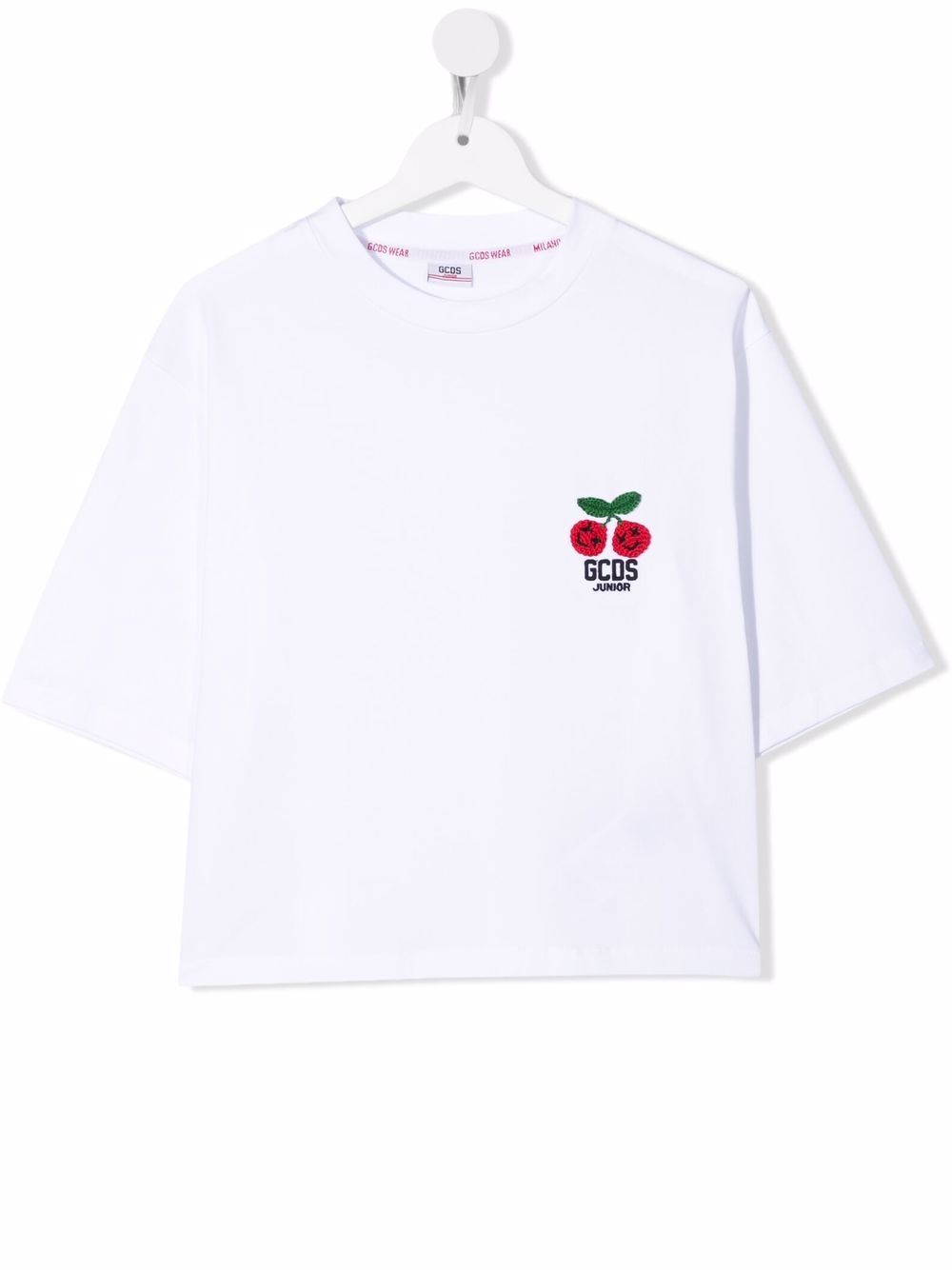 TEEN cherry-embroidered cropped T-shirt - White