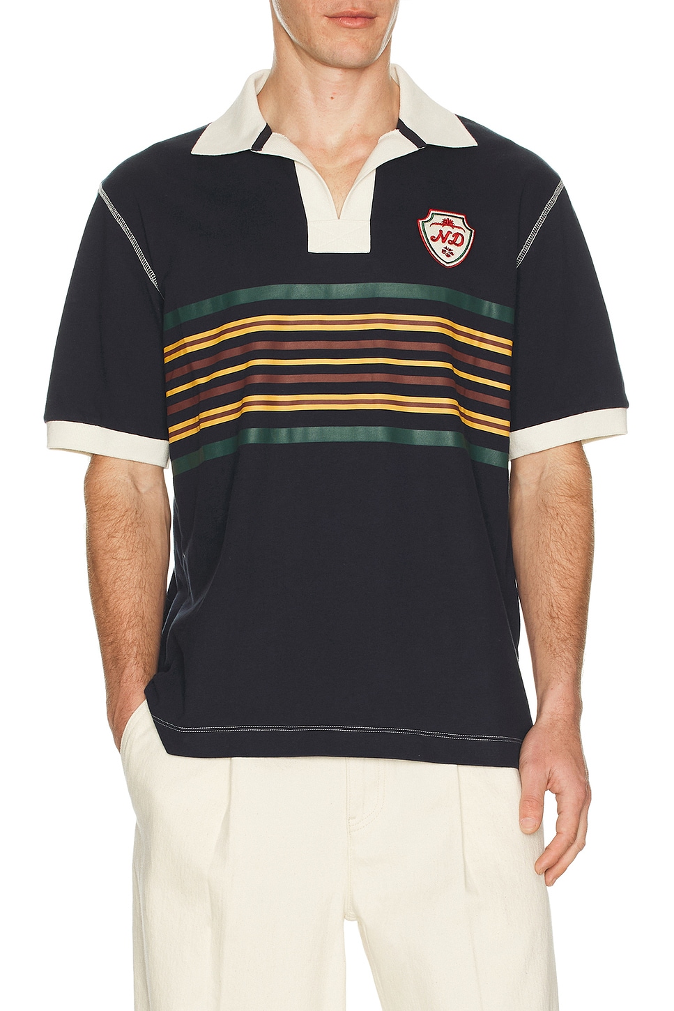 Nicholas Daley Striped Rugby Polo in Navy - Navy. L also in M, XL/1X