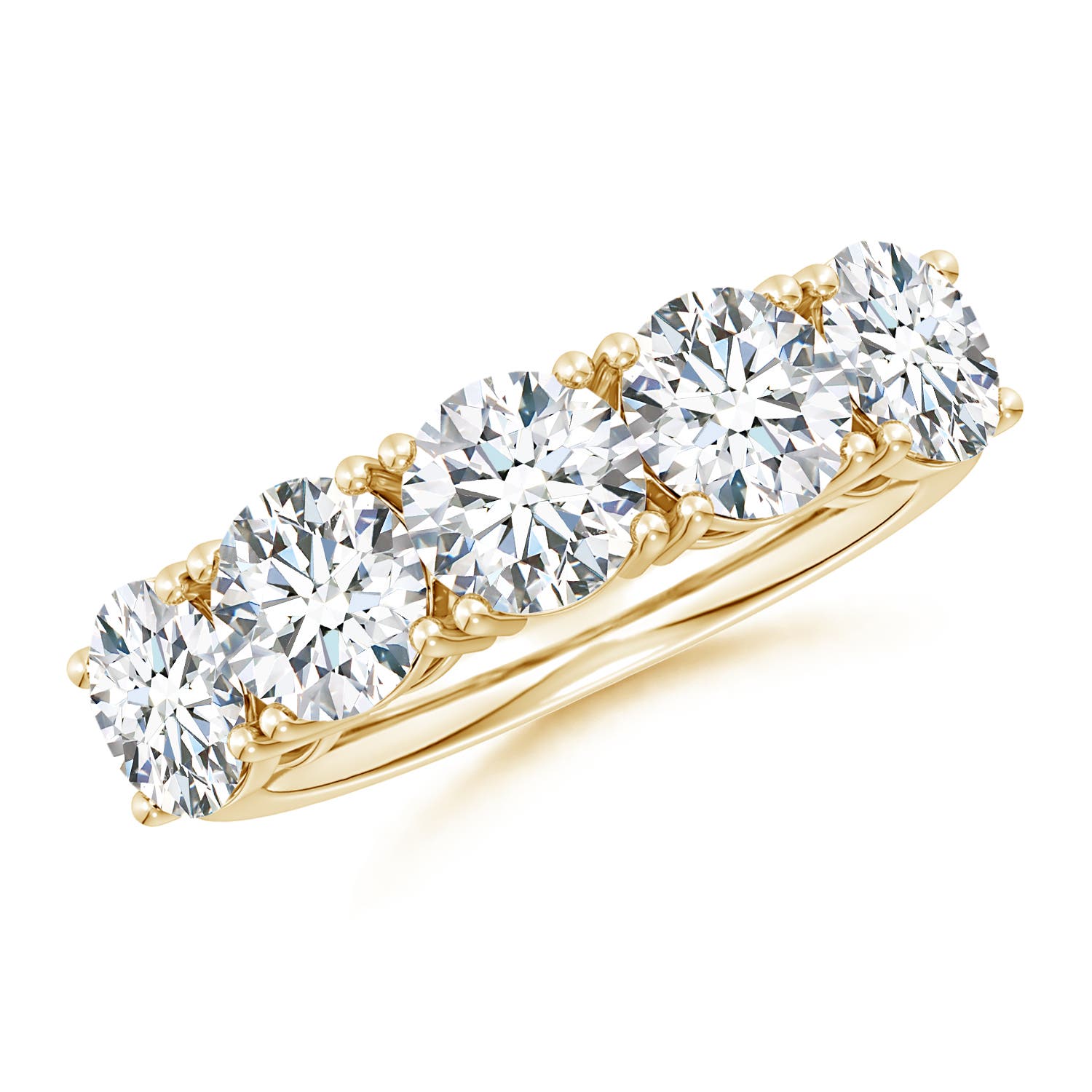 Angara 4.0 CTW Lab-Grown Prong-Set Round Diamond Five Stone Wedding Ring in 18K Yellow Gold