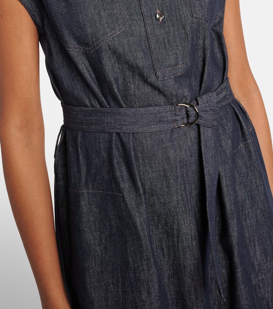 Belted denim maxi dress