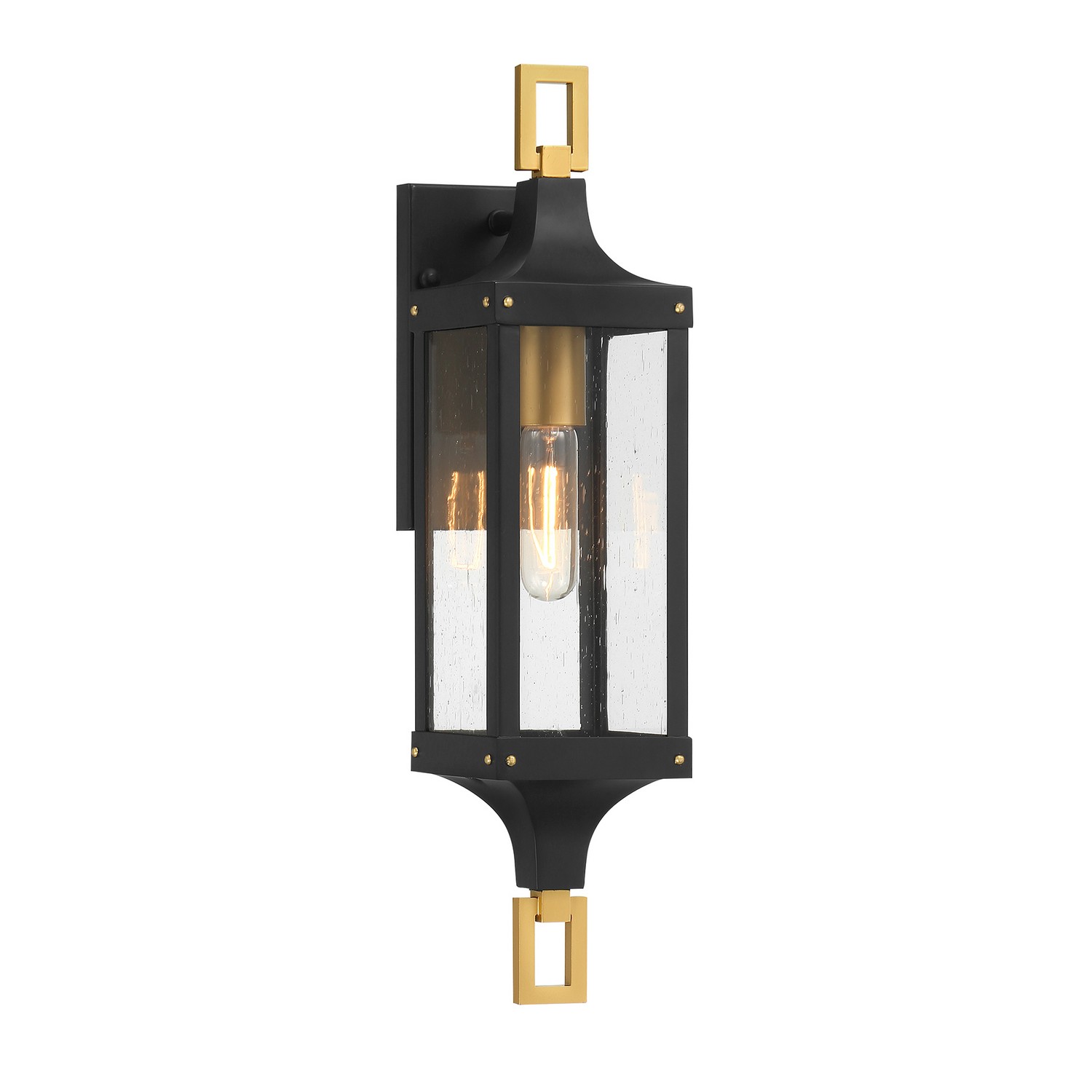 Glendale 1-Light Outdoor Wall Lantern in Matte Black and Weathered Brushed Bra