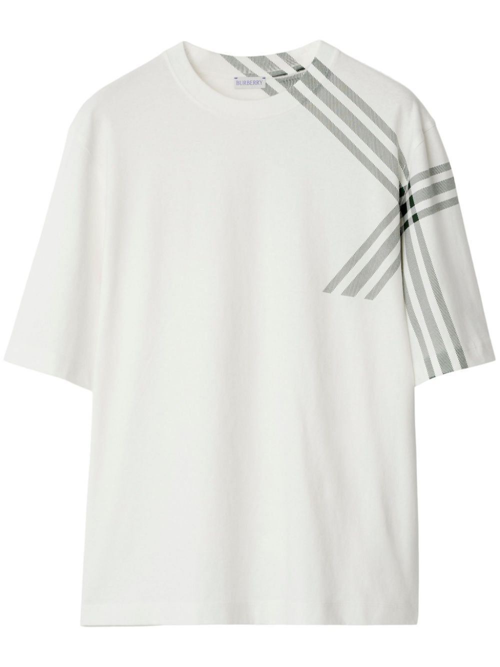 Check Sleeve Cotton T-shirt - White