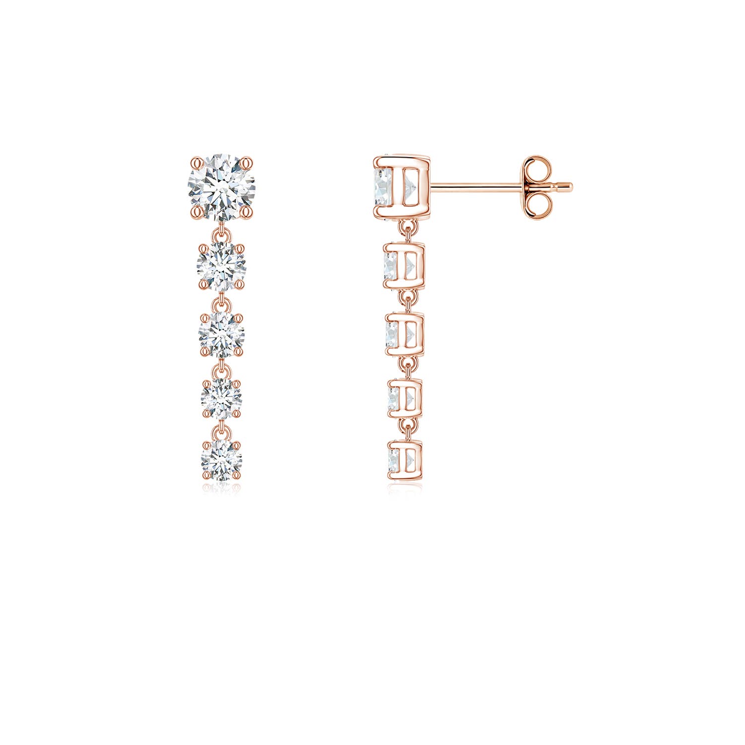 Angara 1.12 CTW Graduated Round Lab-Grown Diamond Five-Stone Dangle Earrings in 18K Rose Gold
