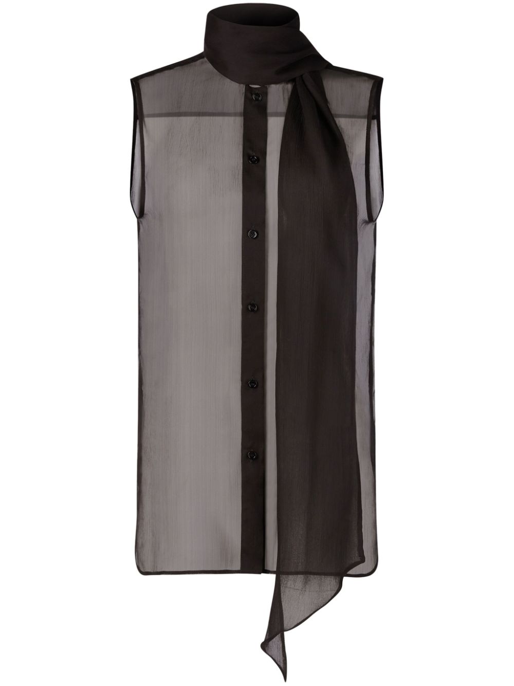 Pussy-bow sleeveless shirt - Black