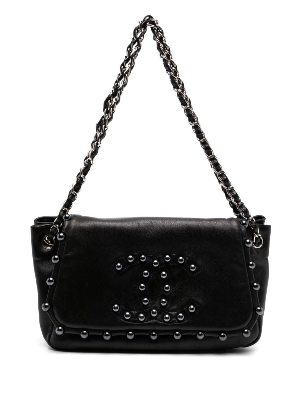 2008 pearl CC flap crossbody bag - Black
