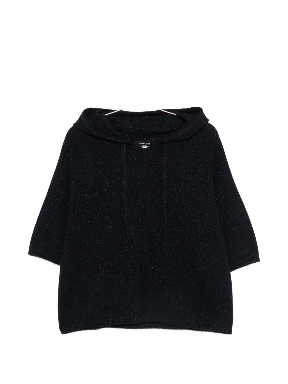 Glitter-Effect Wool Blend Hoodie — Navy