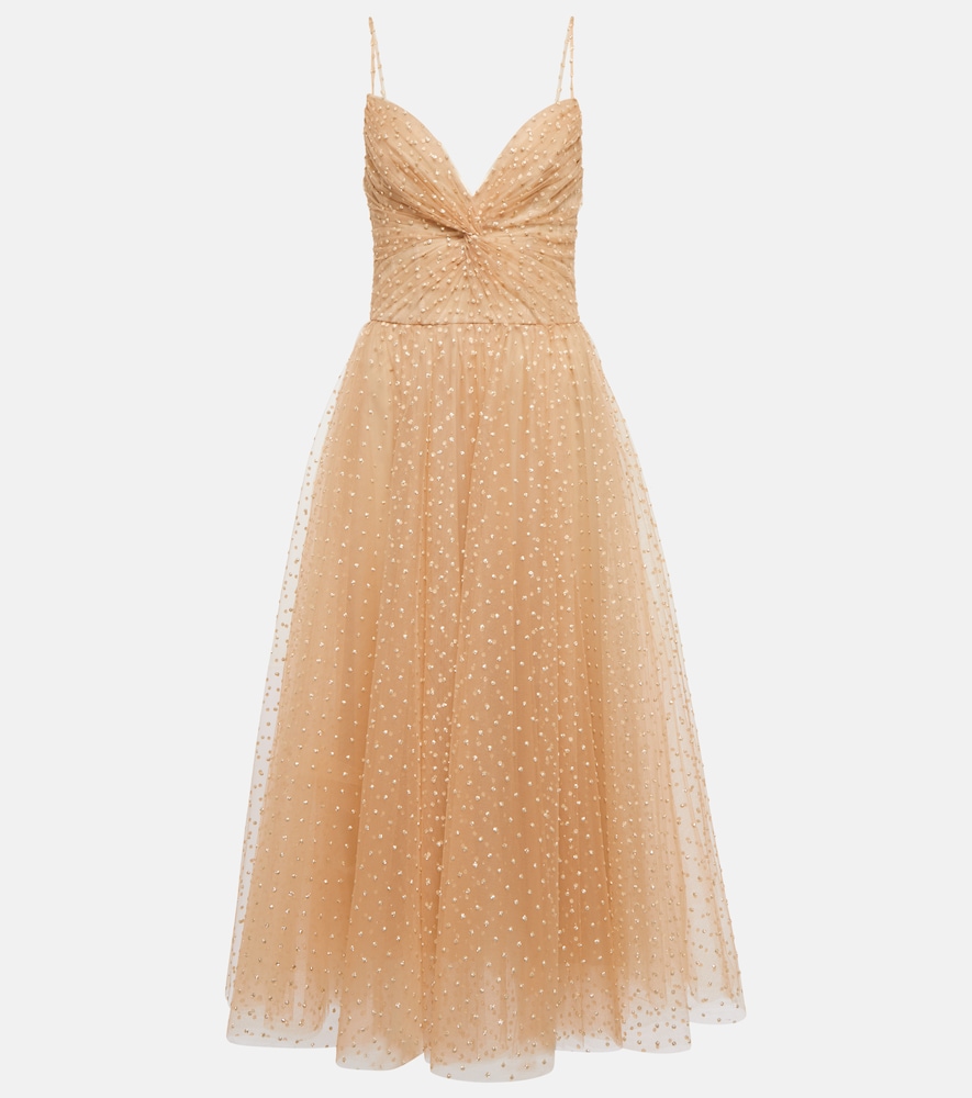 Monique Lhuillier Dotted tulle midi dress
