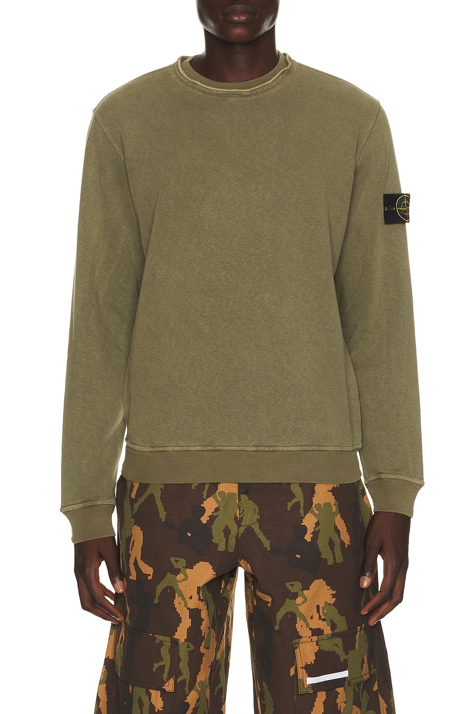 Stone Island Garment Dyed Crew Neck Sweatshirt in Military Green - Army. L also in M, XL/1X, XXL/2X