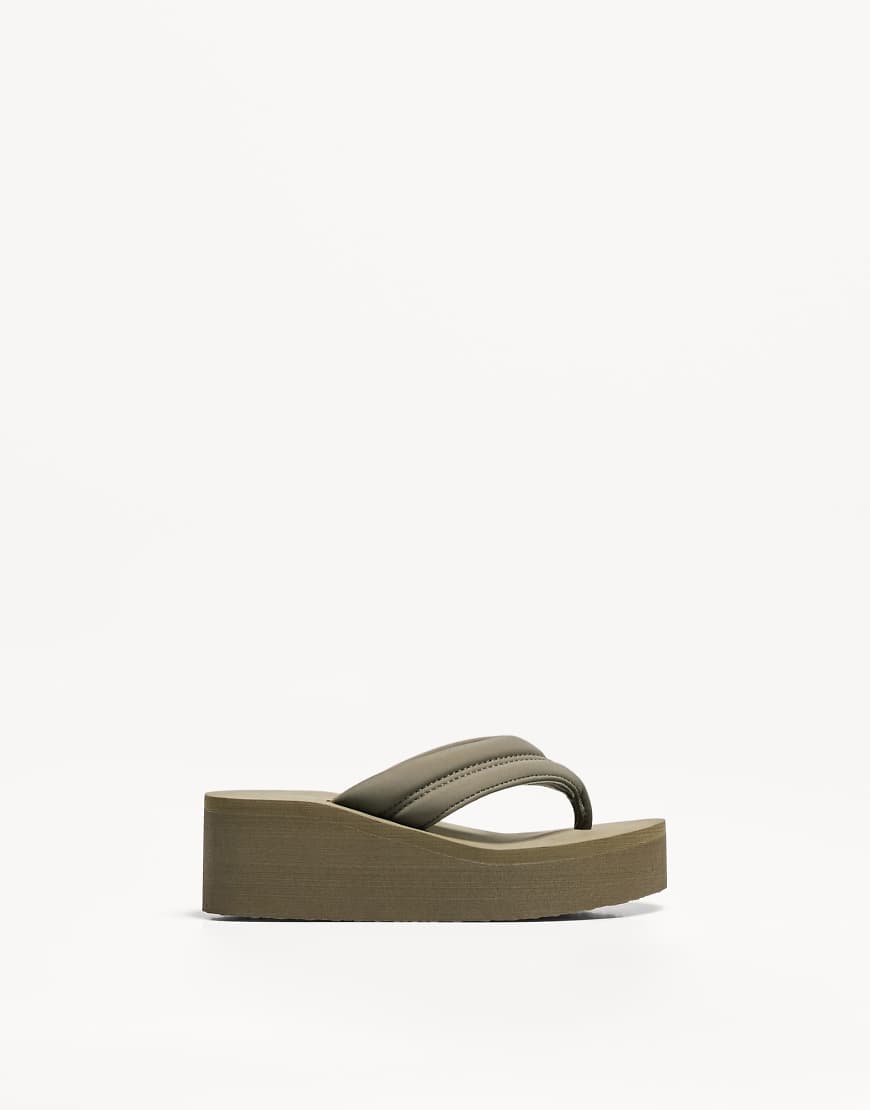 Quilted platform sandals in khaki - KHAKI-Green