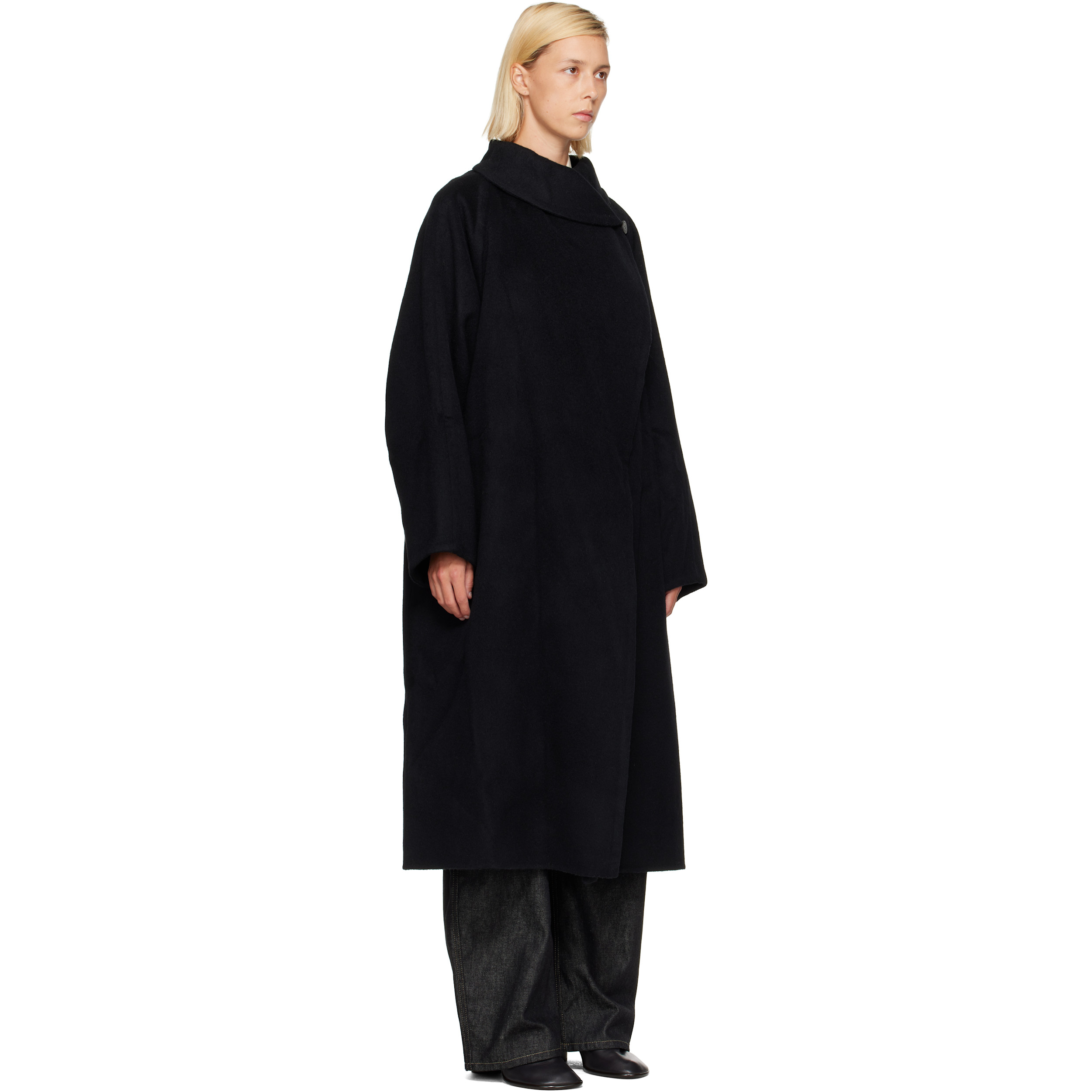 Black Stand Neck Handmade Long Coat