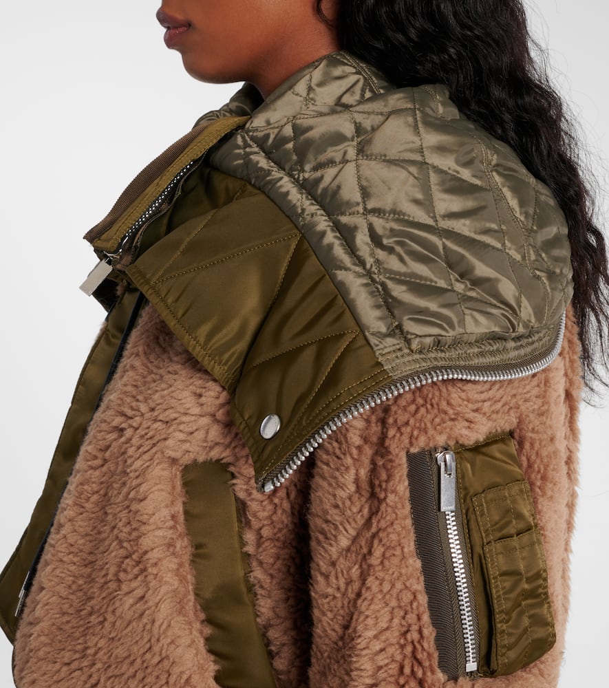 Twill-trimmed faux fur jacket