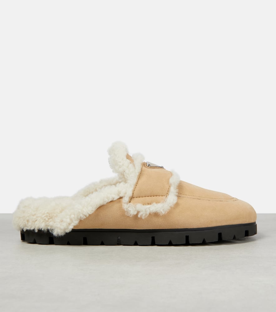 Prada Faux shearling-lined suede slippers