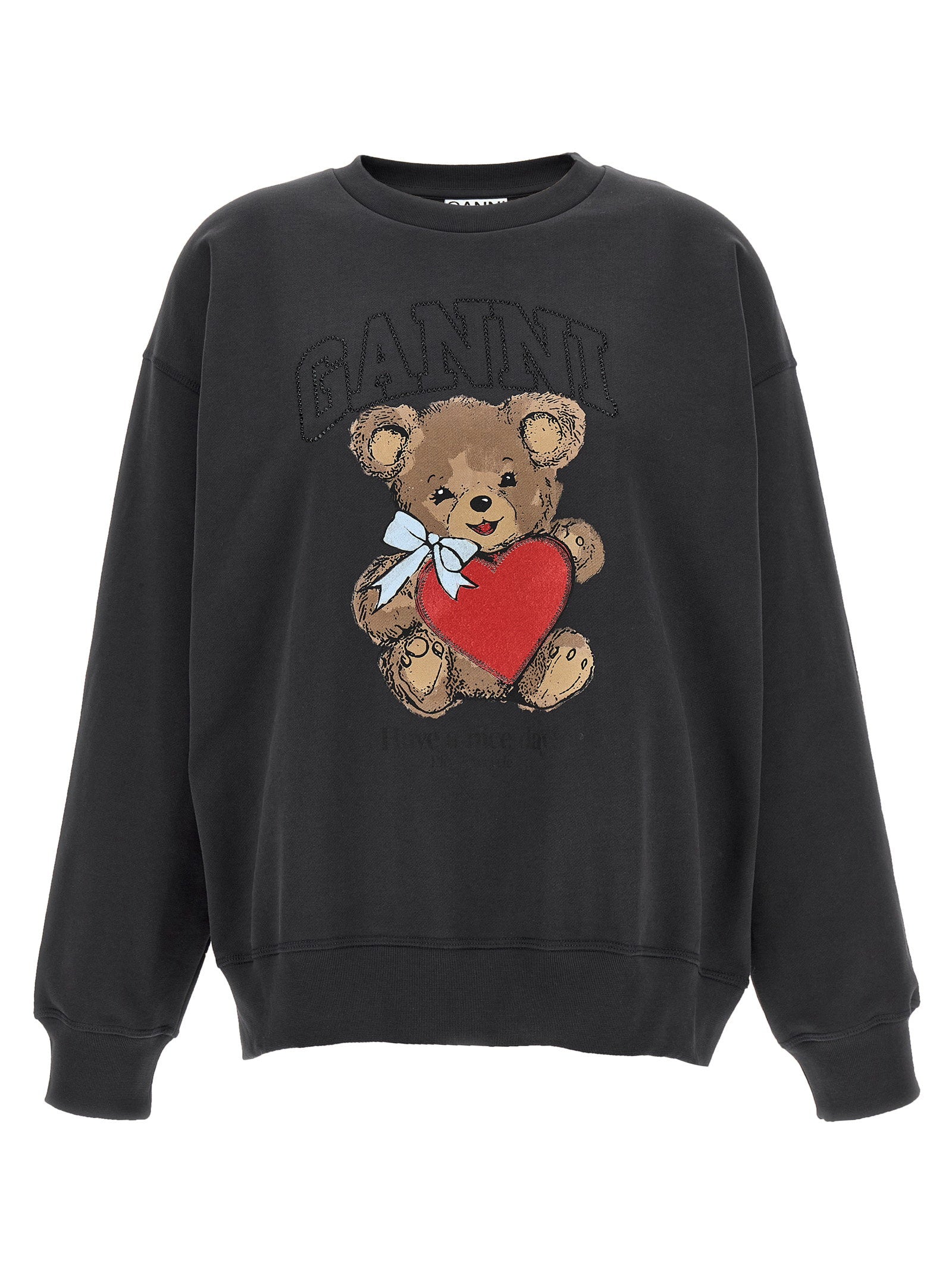 Bear-Print Crewneck Sweatshirt — Black