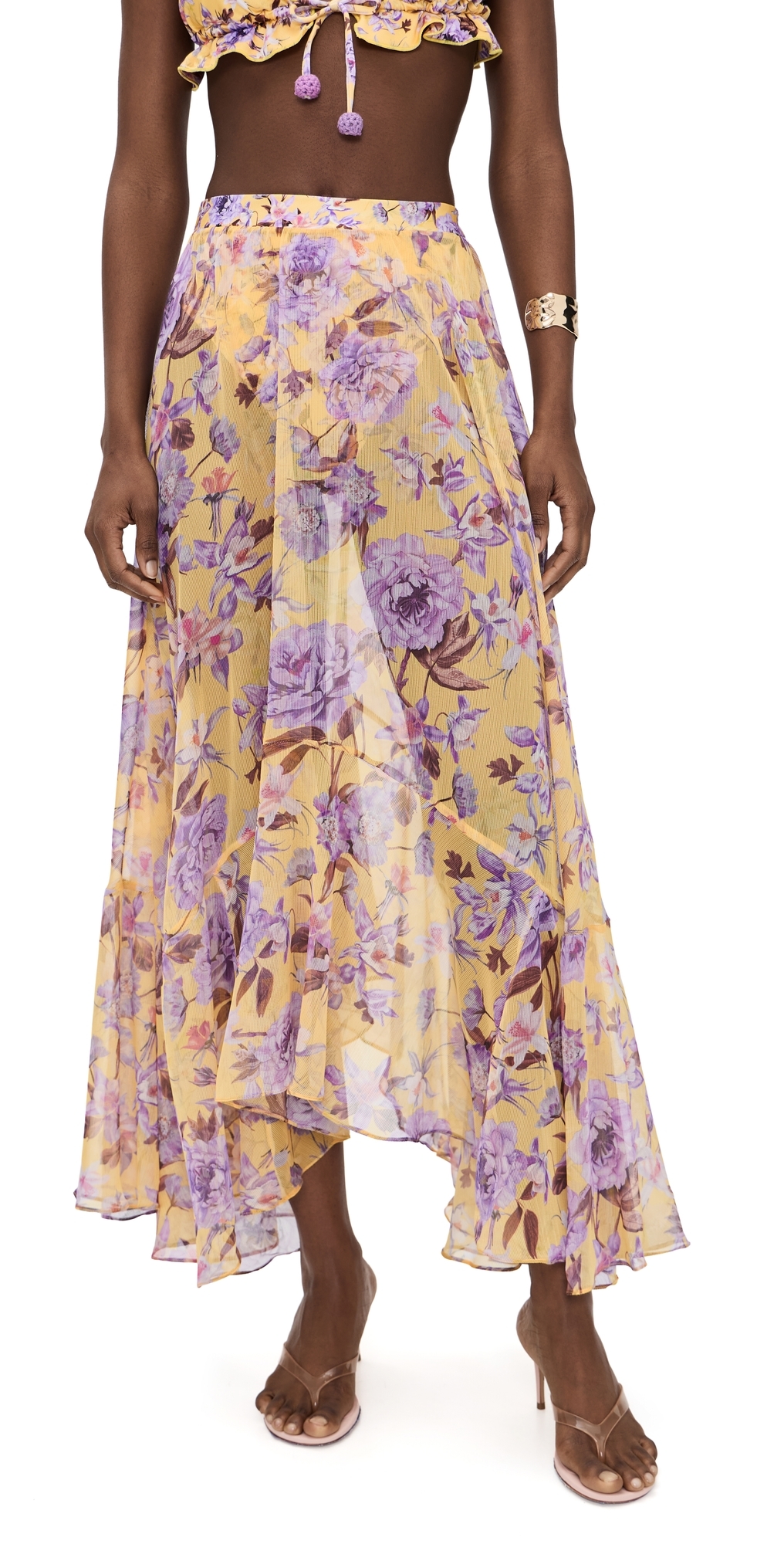 Peony Print Lycra Maxi Skirt Yellow