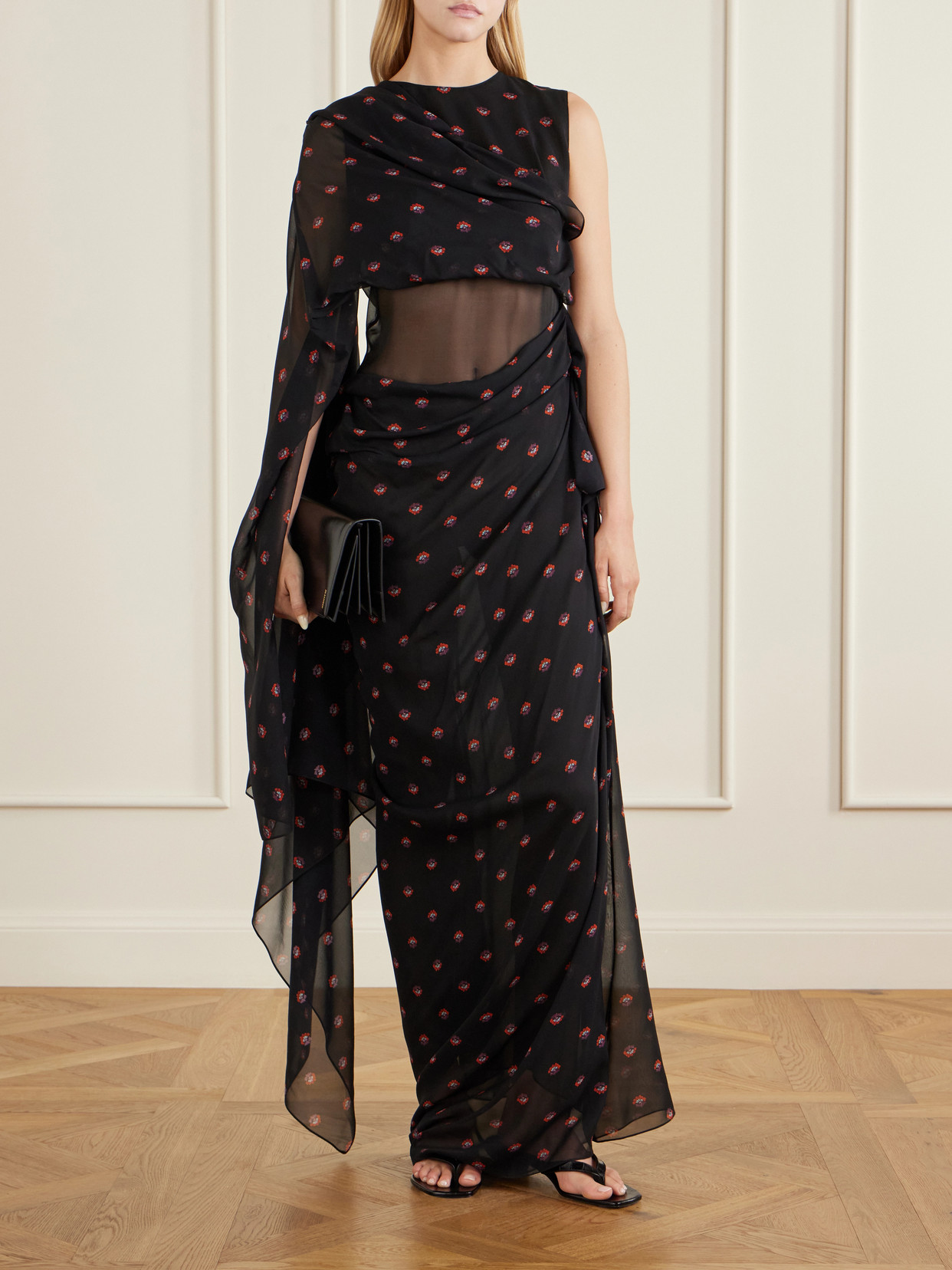Floral-print Silk-chiffon Gown - Black
