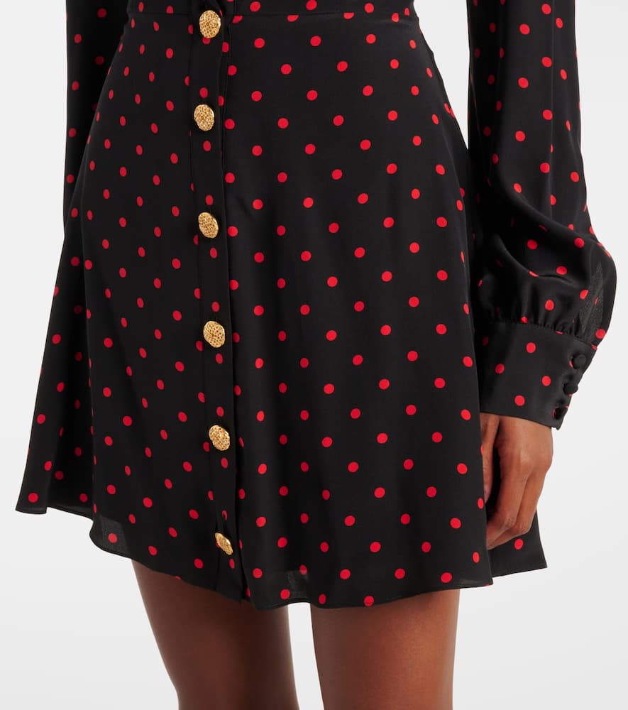 Polka-dot lace-trimmed silk minidress