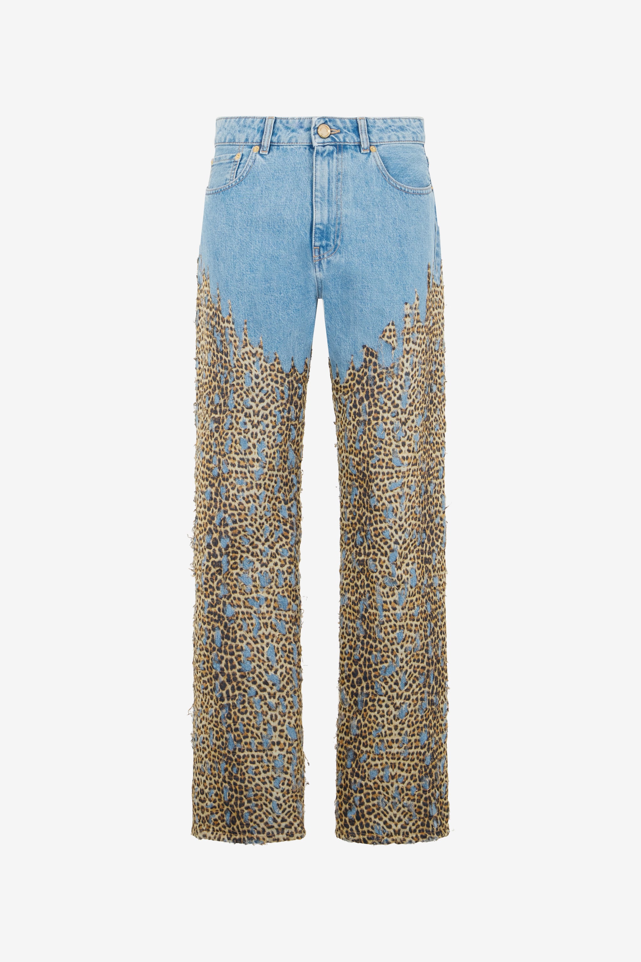 Wide Leg Denim Jeans With Baby Jaguar Print