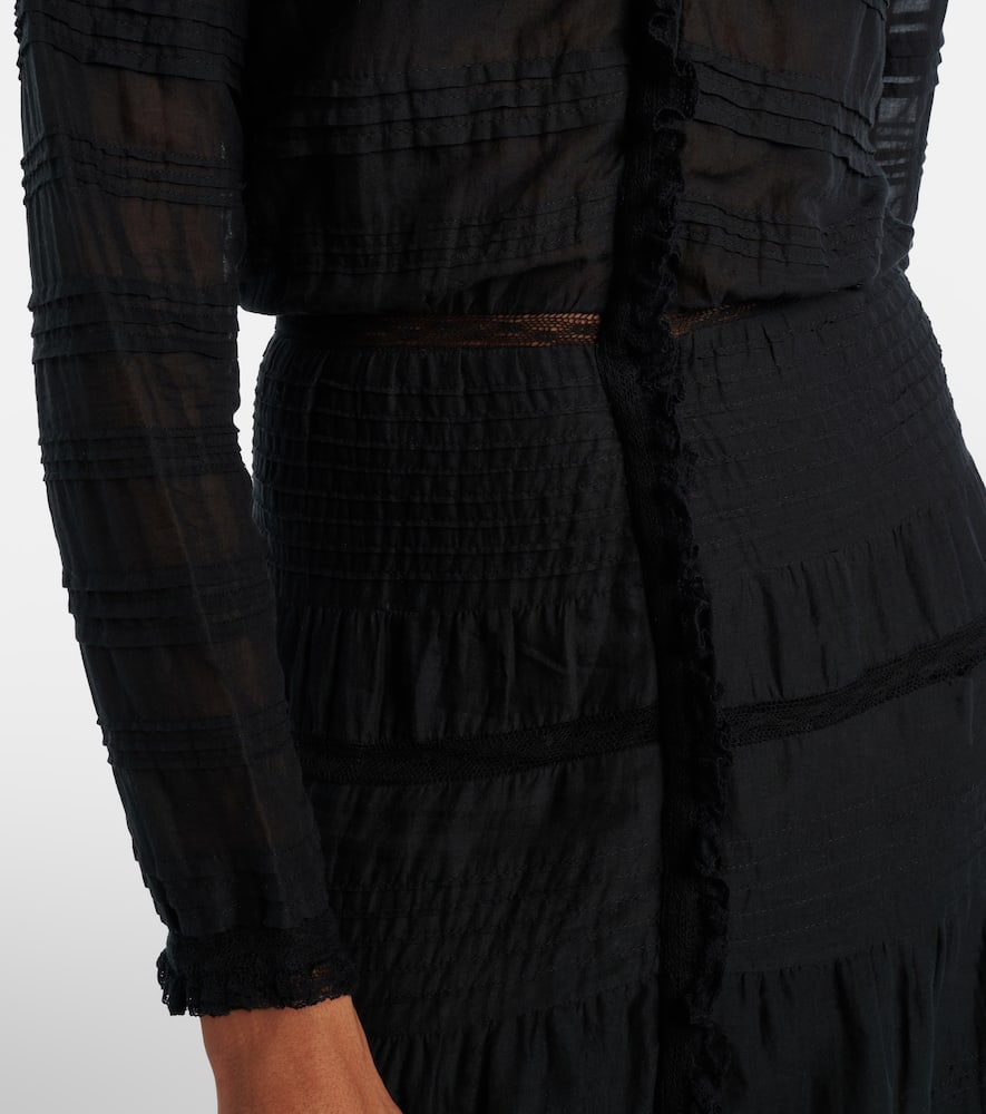 Daniva lace-trimmed cotton midi dress