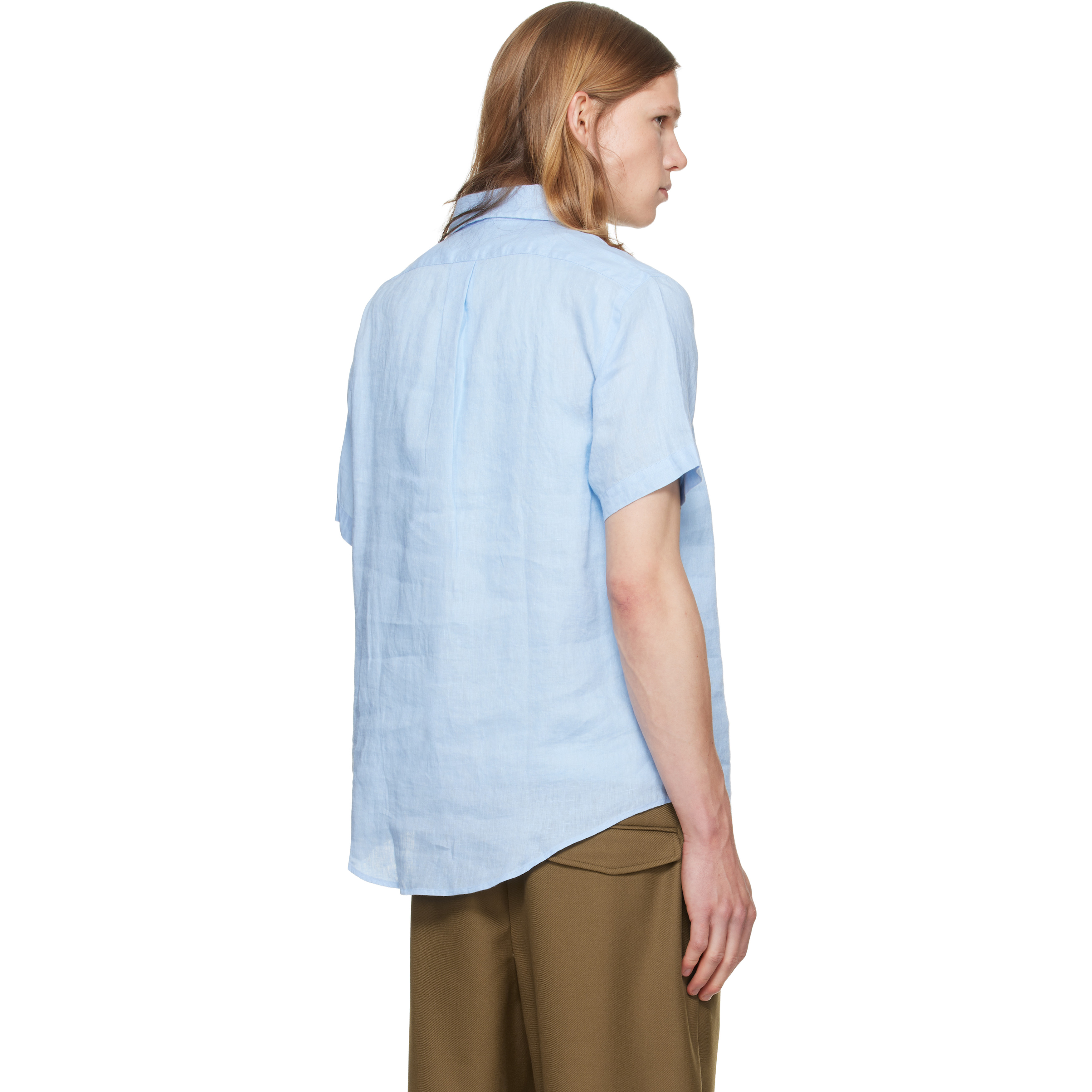 Blue Linen Short Sleeve Sport Shirt