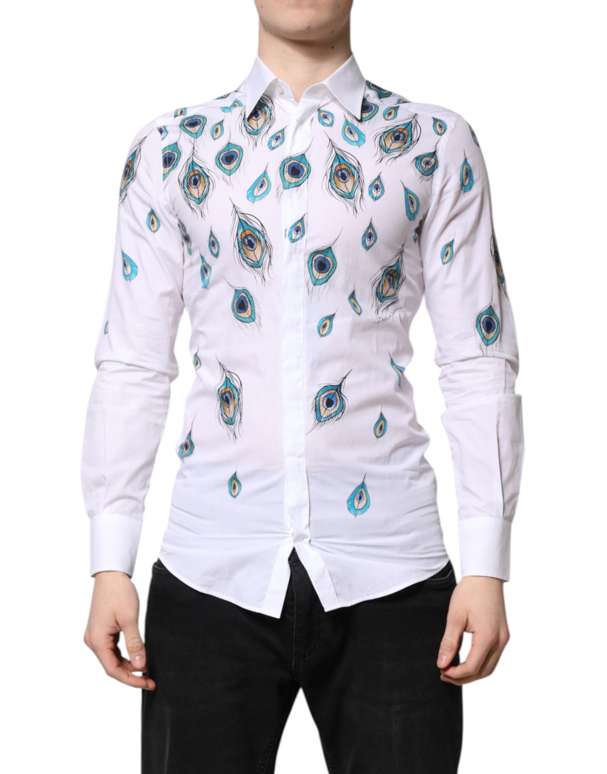 Feather Print Cotton Shirt — White
